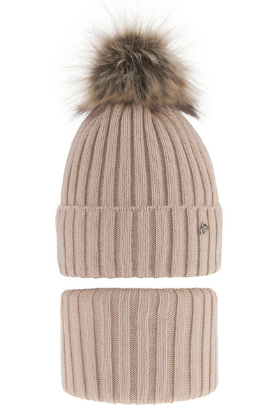 Зимний комплект для девочки: бежевая шапка Wilma и дымоход
