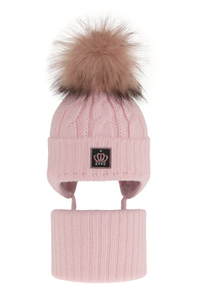 Зимний комплект для девочки: шапка и дымоход светло-розового цвета Tigra