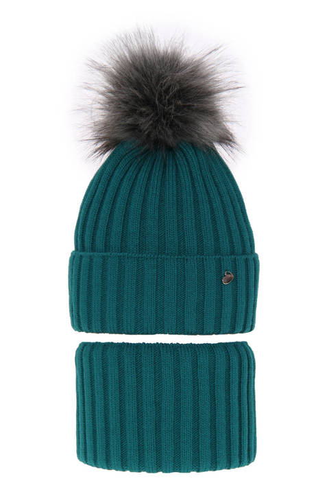 Зимний комплект для девочки: шапка и дымоход изумрудного цвета Wilma
