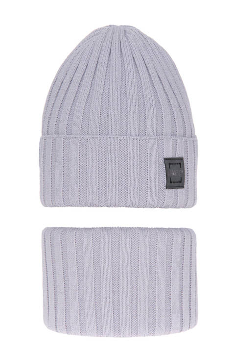 Зимний комплект для девочки: шапка и труба светло-серого цвета Sula